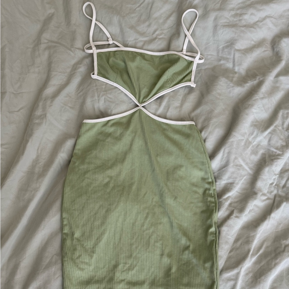 Green Cutout mini Dress with White Trim size medium